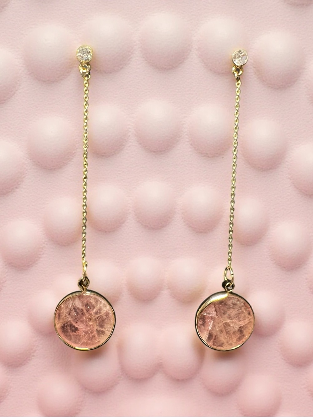Gold Dangle Earrings with Pink Gemstones